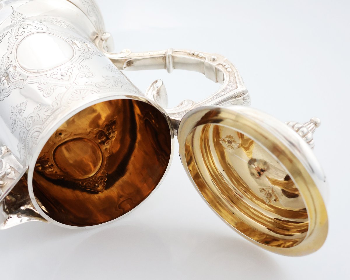 Verseuse avec couvercle en argent Reine Victoria, Samuel Smily Goldsmiths, Londres, 1868-photo-3