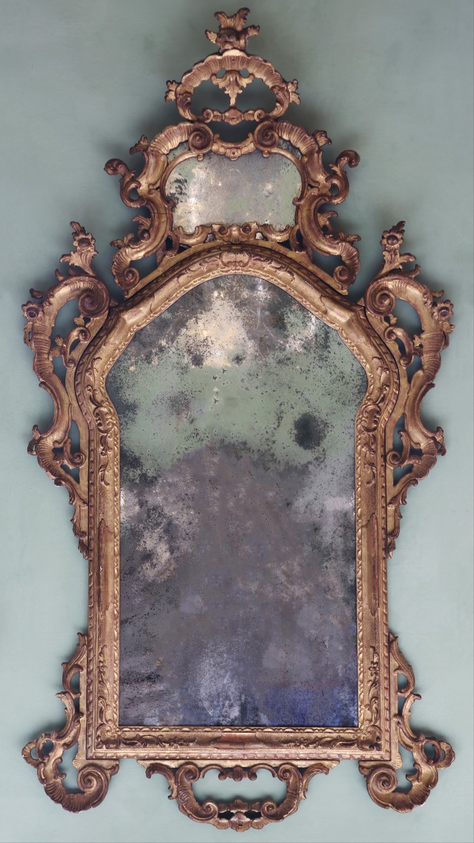An Italian Carved, Sculpted, And Gilded Wood Frame Mirror. Venice, Mid-18th Century