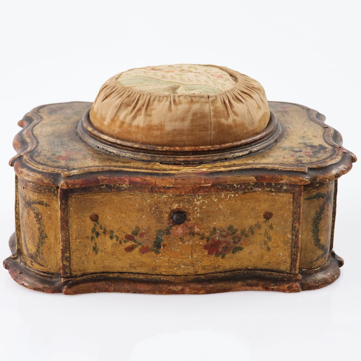 Boîte à épingles en bois laqué polychrome à décor de fleurs. Venise, XVIIIᵉ siècle-photo-4