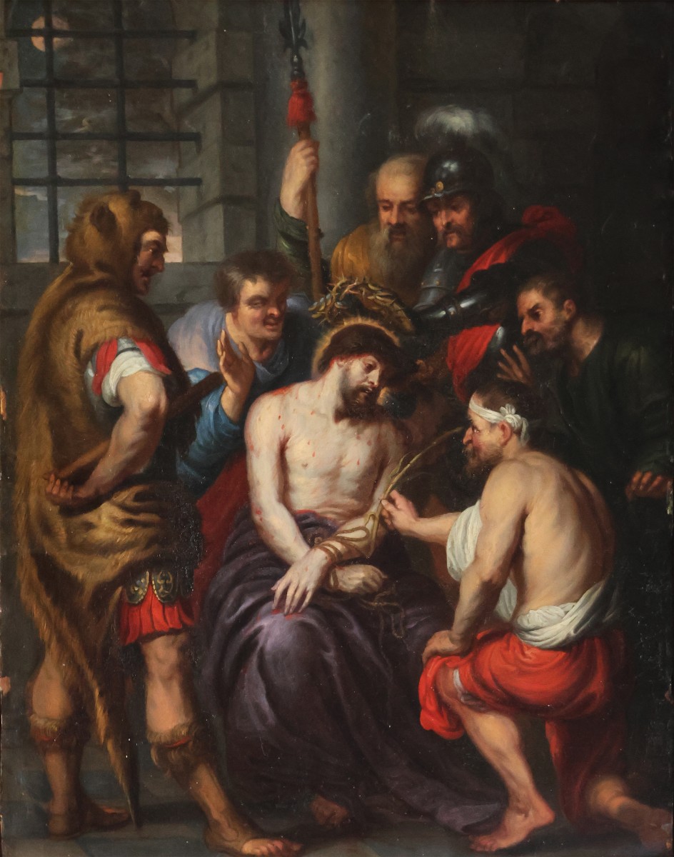 Antoon Van Dyck School Of, Antwerp 1599 - London 1641; The Crowning With Thorns, Oil On Copper