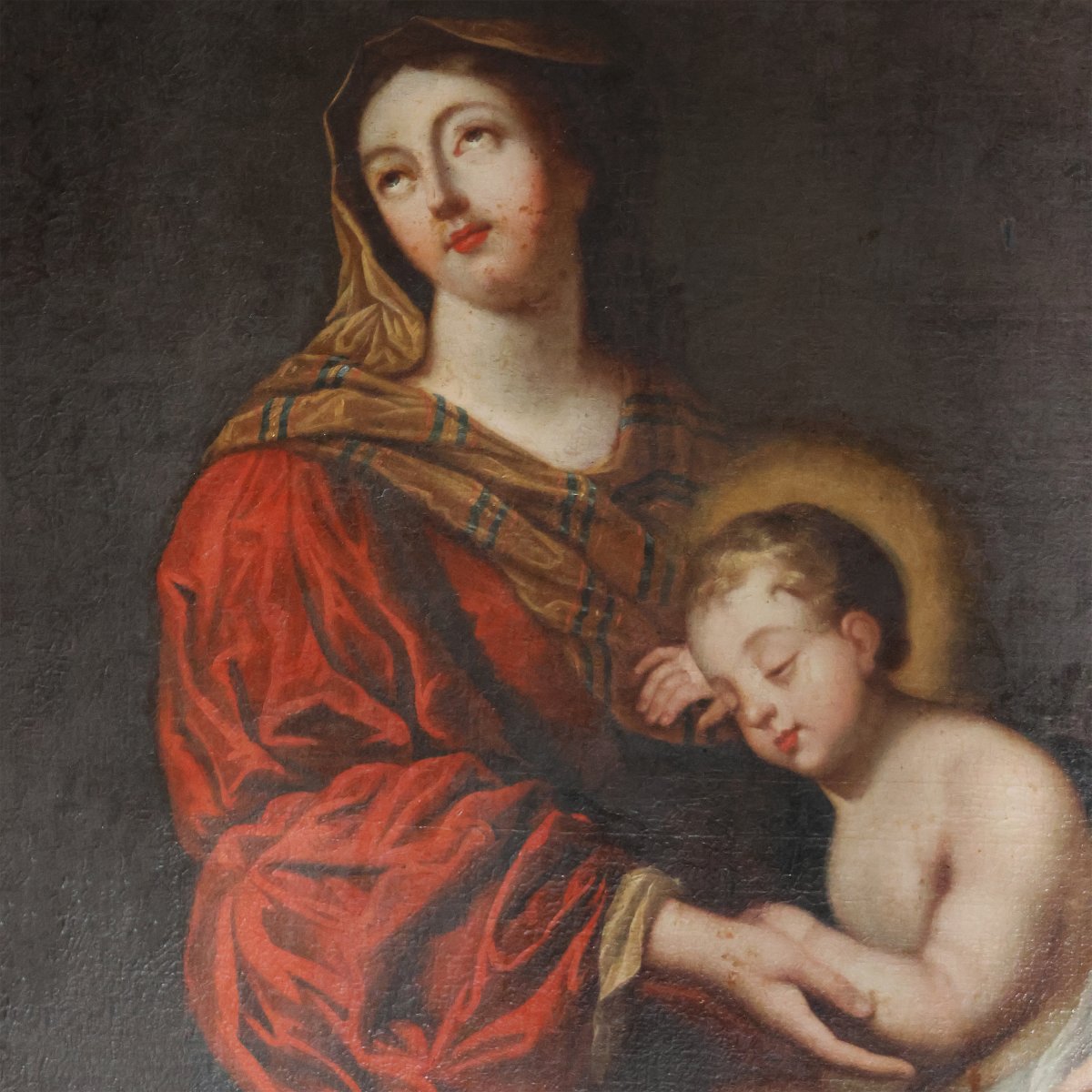 École française; Vierge à l’Enfant, XVIIᵉ siècle, huile sur toile-photo-2