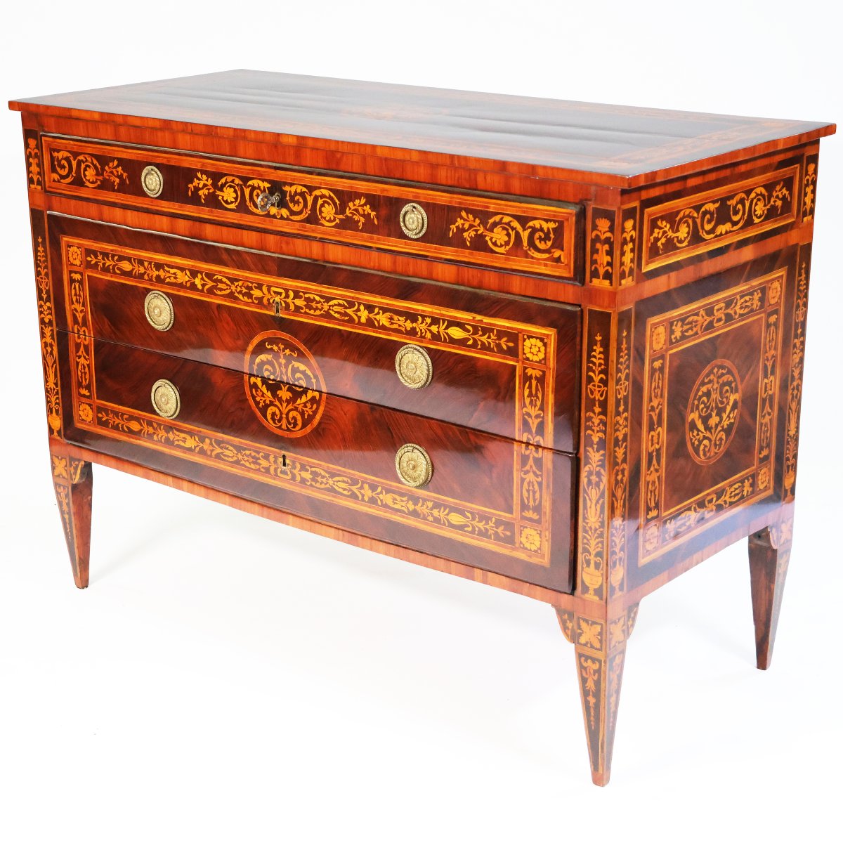 A North Italian Chest Of Drawers Veneered In Rosewood With Inlays, Lombardy, Late 18th Century-photo-3