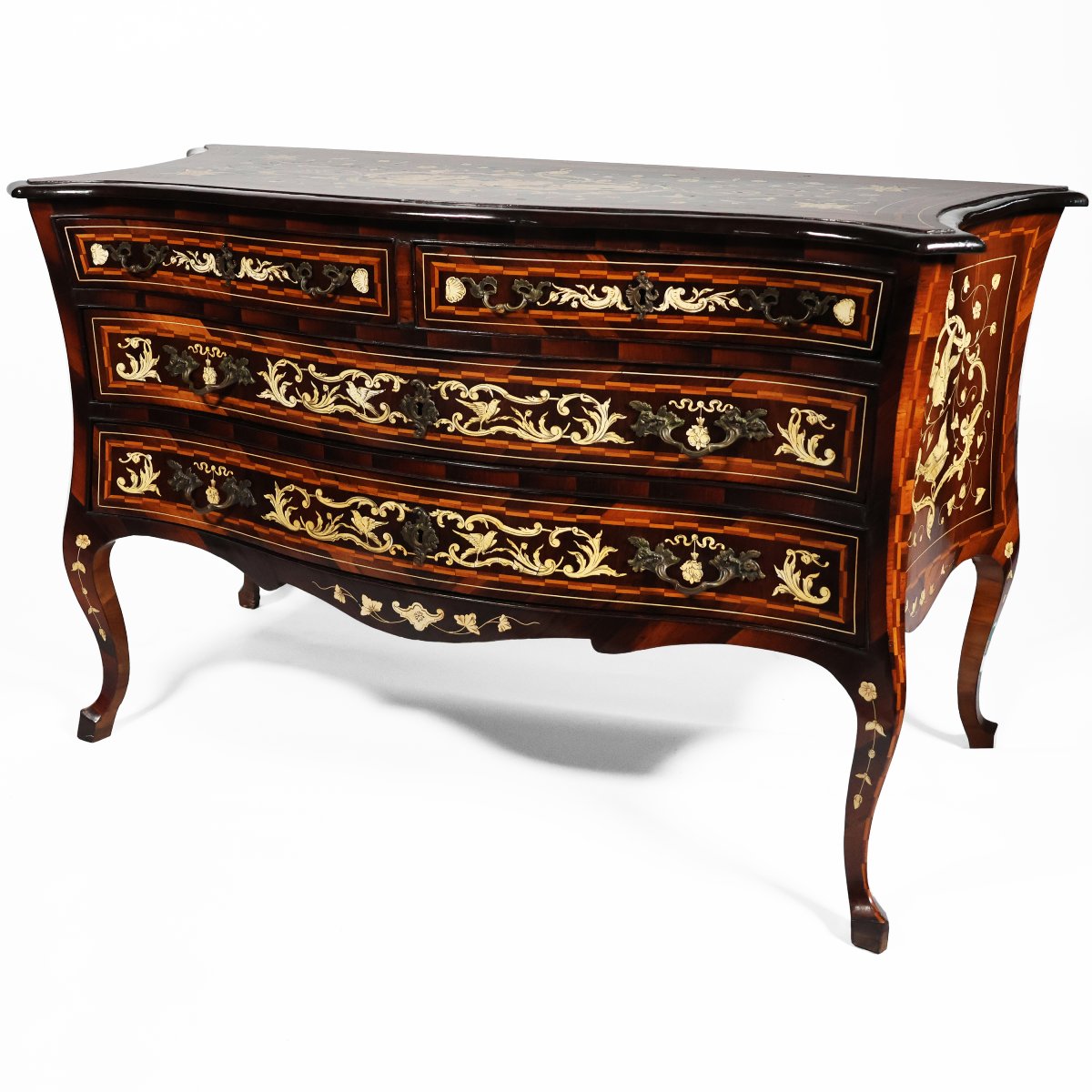 A Central Italian Walnut Wood Chest Of Drawers Inlaid With Various Woods; Mid-18th Century-photo-2