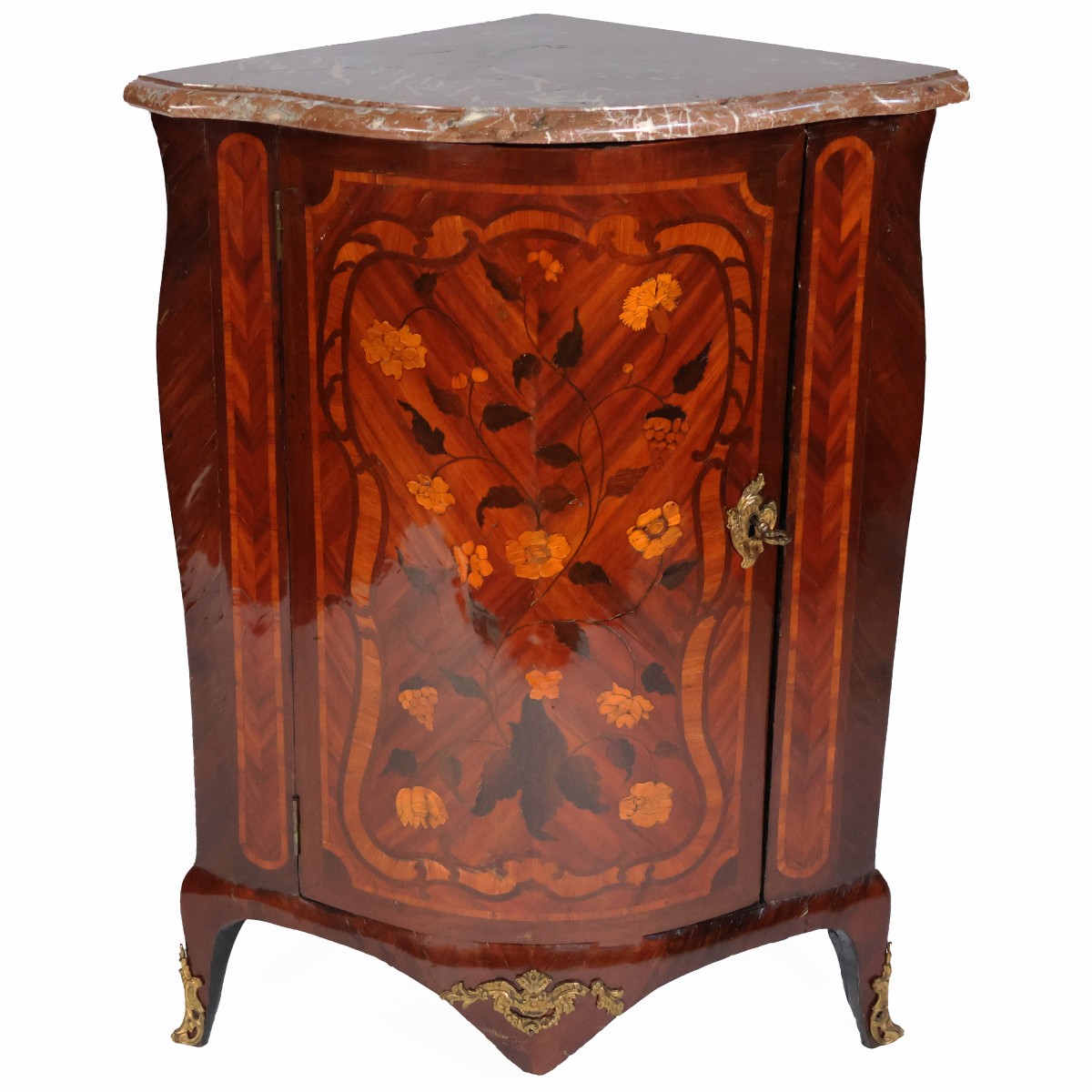 A French Floral Inlayed In Plaissander, Kingwood And Rosewood Encoignure, M. Criard, 18th Cent.