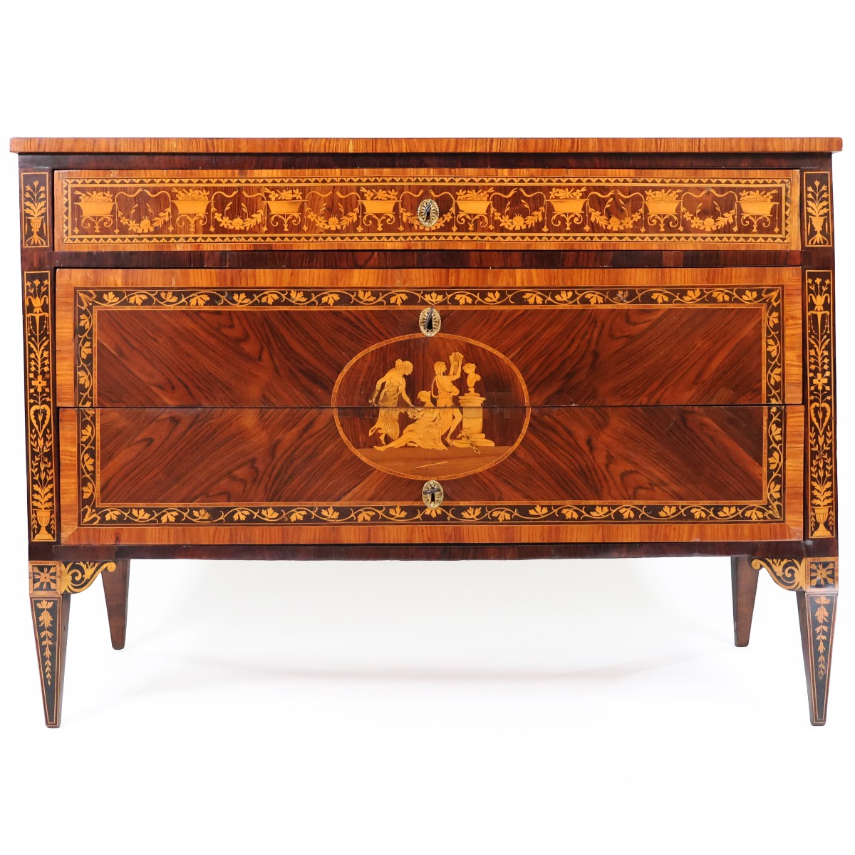 A North Italian Chest Of Drawers Veneered And Inlaid With Various Woods, Lombardy, Late 18th C.
