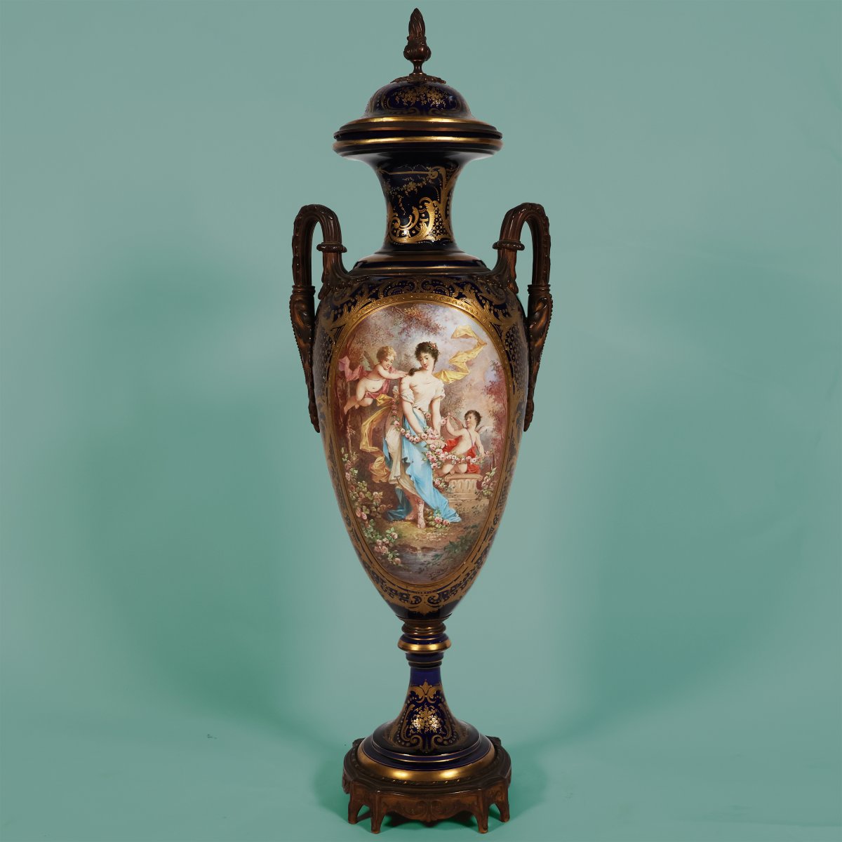 A French Vase In The Sèvres Style, Gilt-bronze Mounted. Painted Signed Poitevin. Late 19th Cen.-photo-2