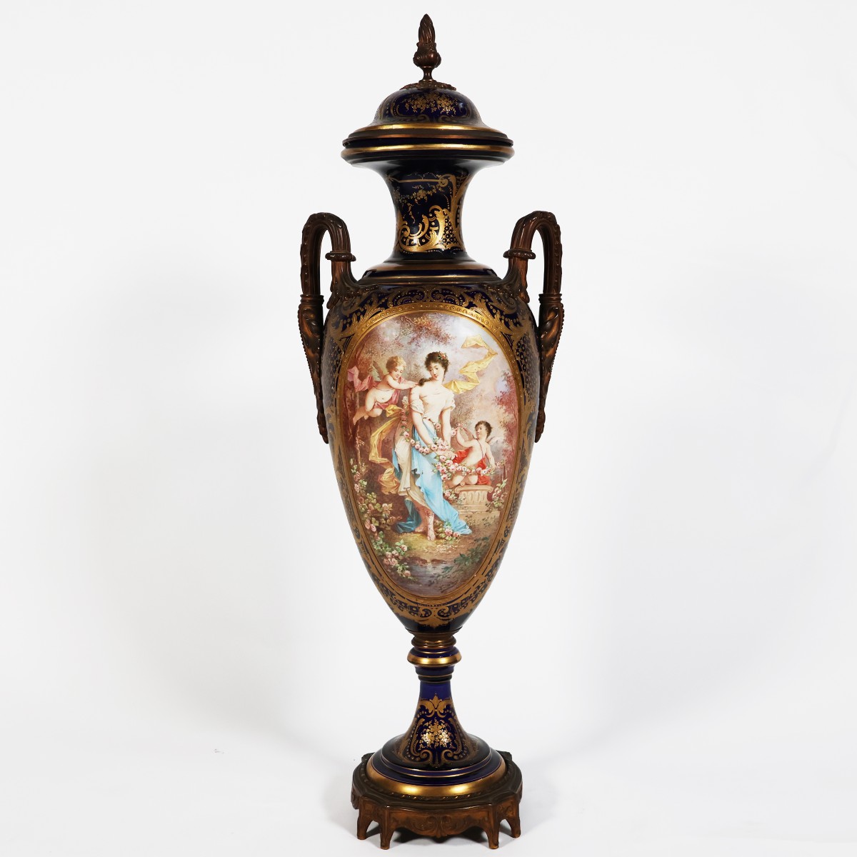 A French Vase In The Sèvres Style, Gilt-bronze Mounted. Painted Signed Poitevin. Late 19th Cen.