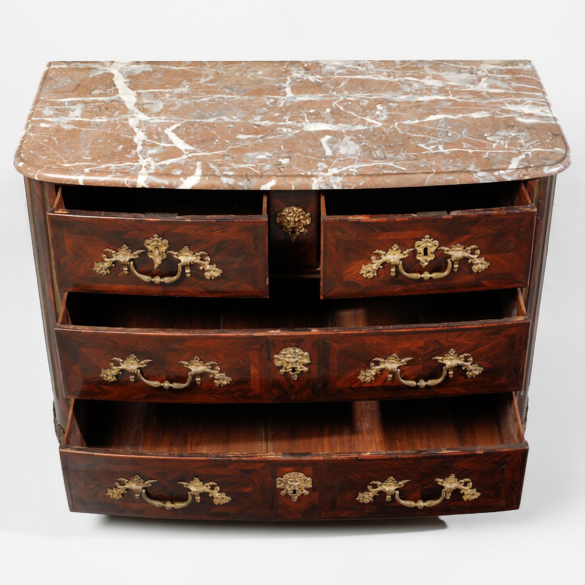 Commode Louis XIV en bois de palissandre. Plateau en marbre rouge. France, début XVIIIᵉ siècle-photo-2