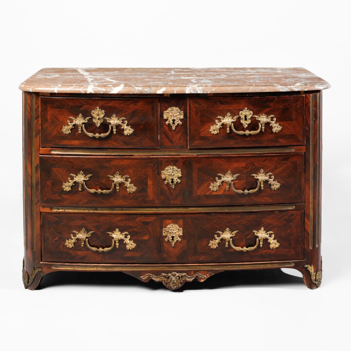 Commode Louis XIV en bois de palissandre. Plateau en marbre rouge. France, début XVIIIᵉ siècle
