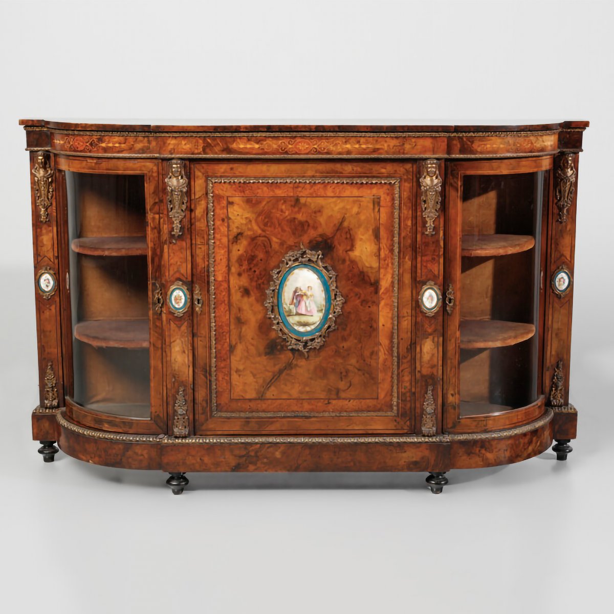 Servante en ronce avec plaques en porcelaine, Angleterre, fin XIXᵉ siècle-photo-2