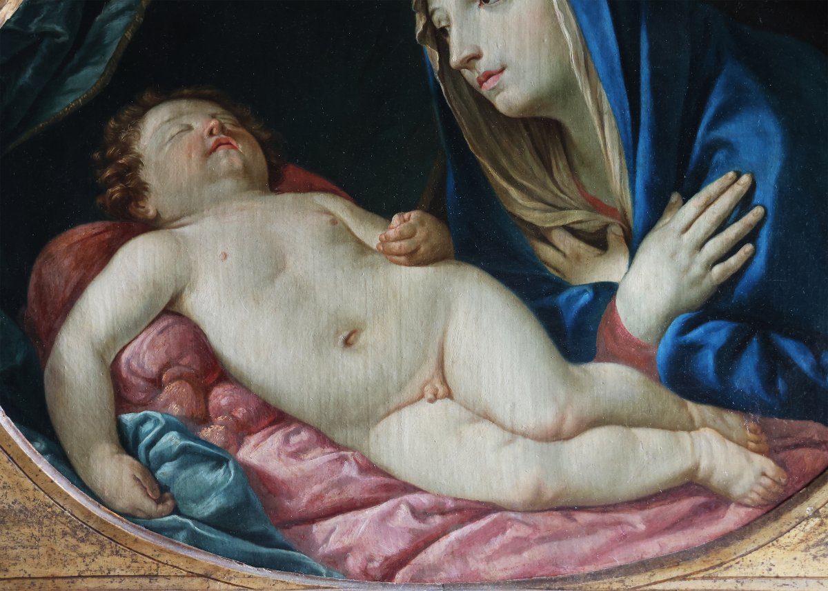 Elisabetta Sirani attr.; Vierge à l’Enfant endormi, huile sur toile-photo-3