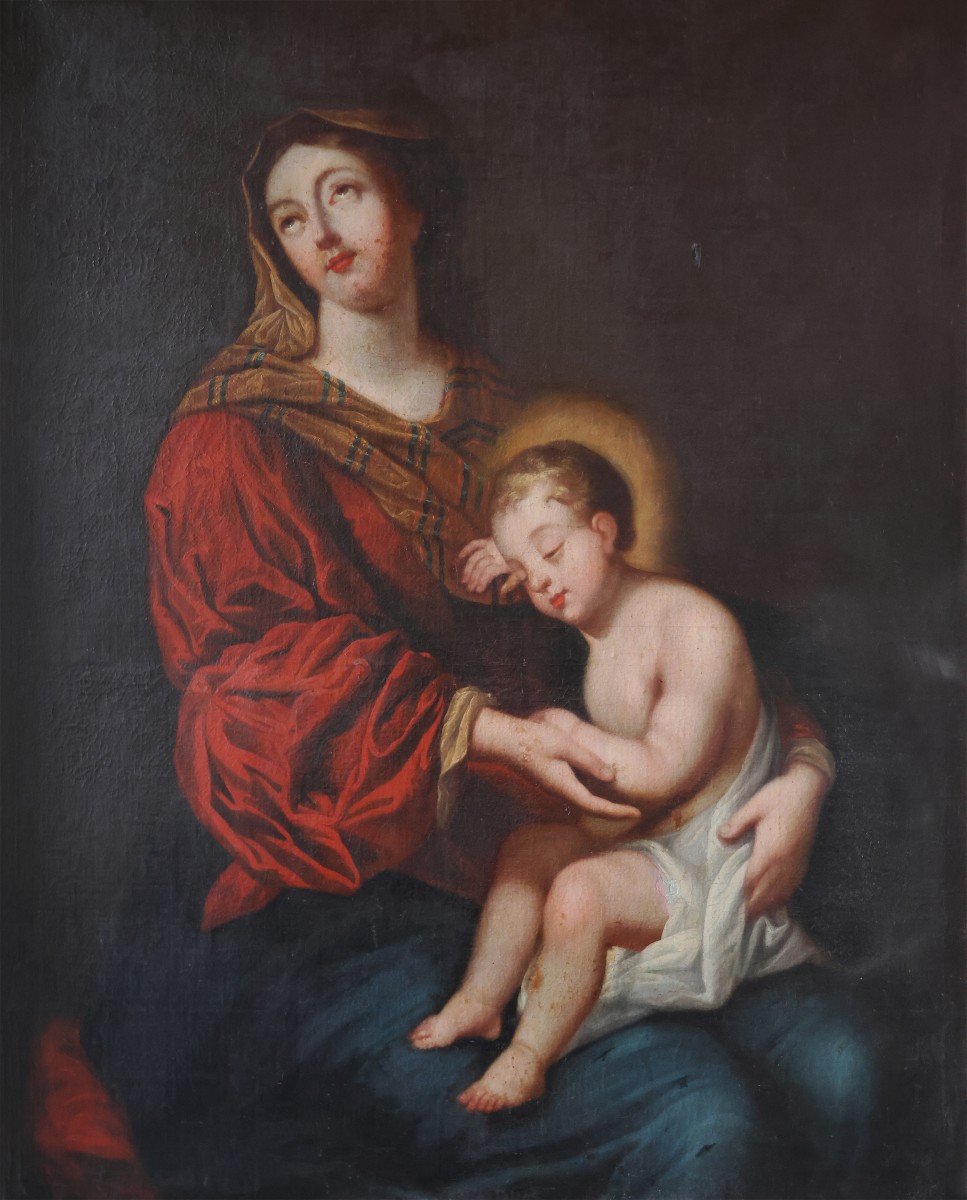 École française; Vierge à l’Enfant, XVIIe siècle, huile sur toile