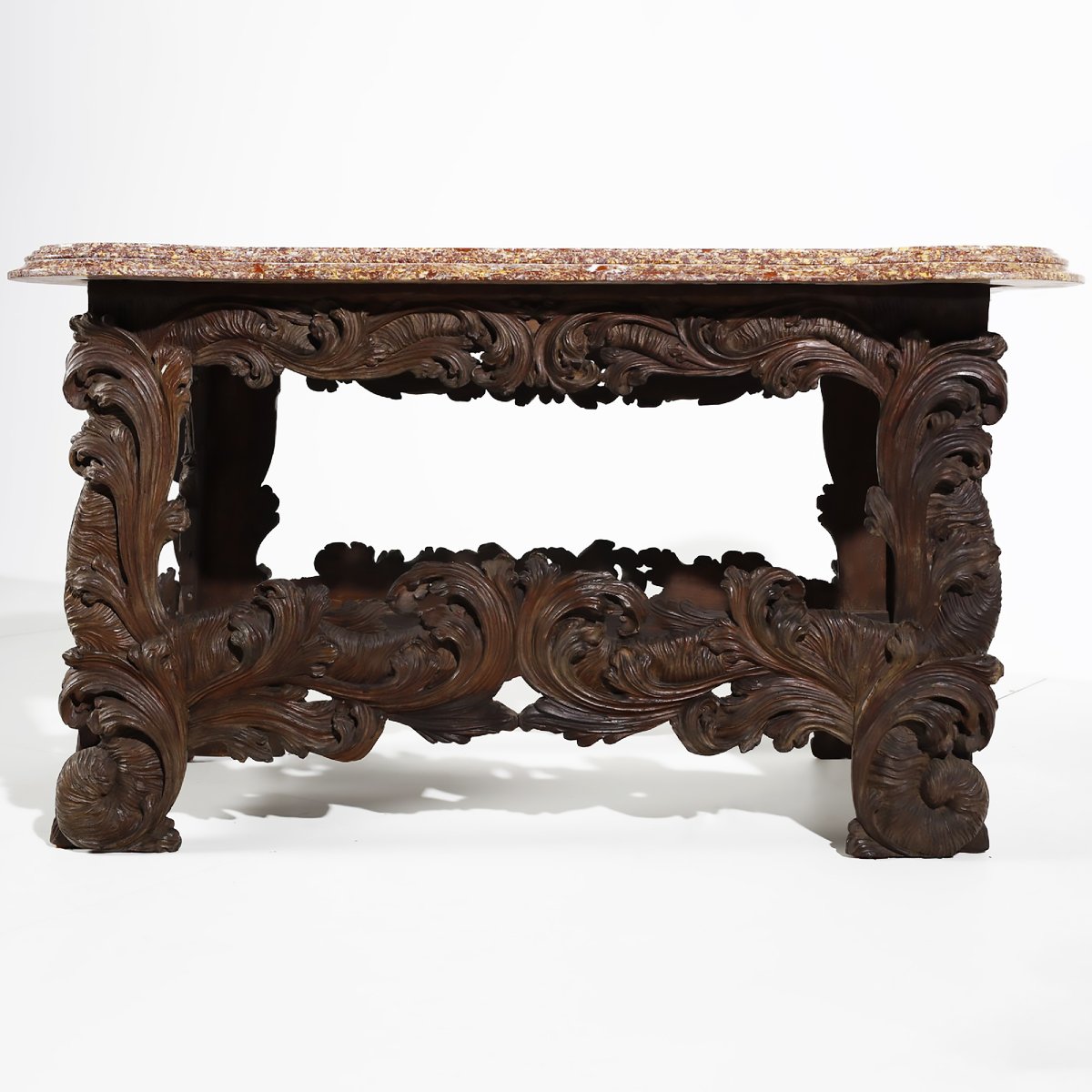 An Italian Carved Wood Table And Spanish Broccatelle Marble, 17th-18th Century-photo-2