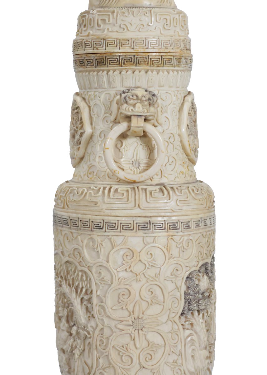 Paire de vases en ivoire sculpté et ciselé, Chine, dynastie Qing, début du XXᵉ siècle-photo-3