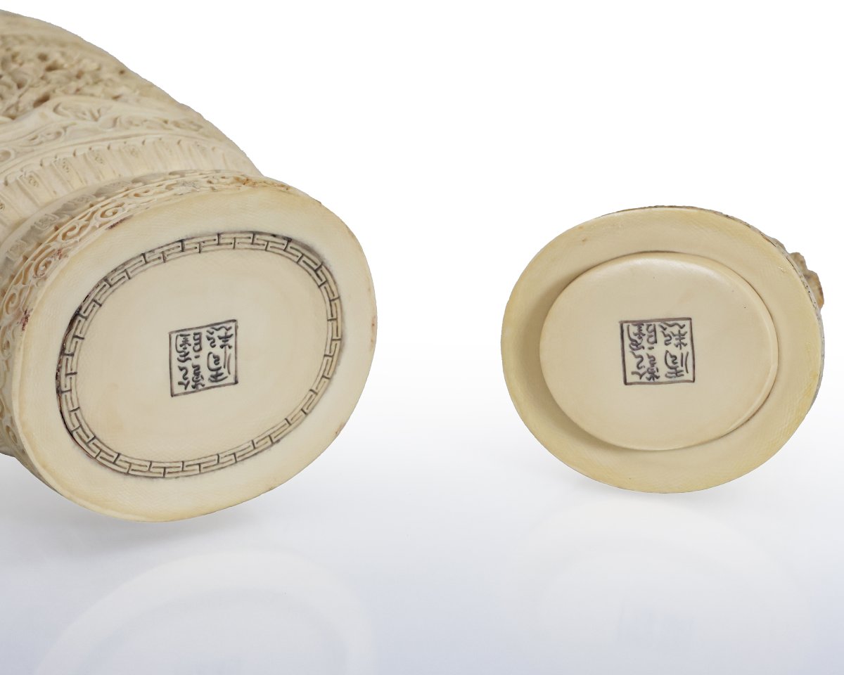 Paire de vases en ivoire sculpté et ciselé, Chine, dynastie Qing, début du XXᵉ siècle-photo-4