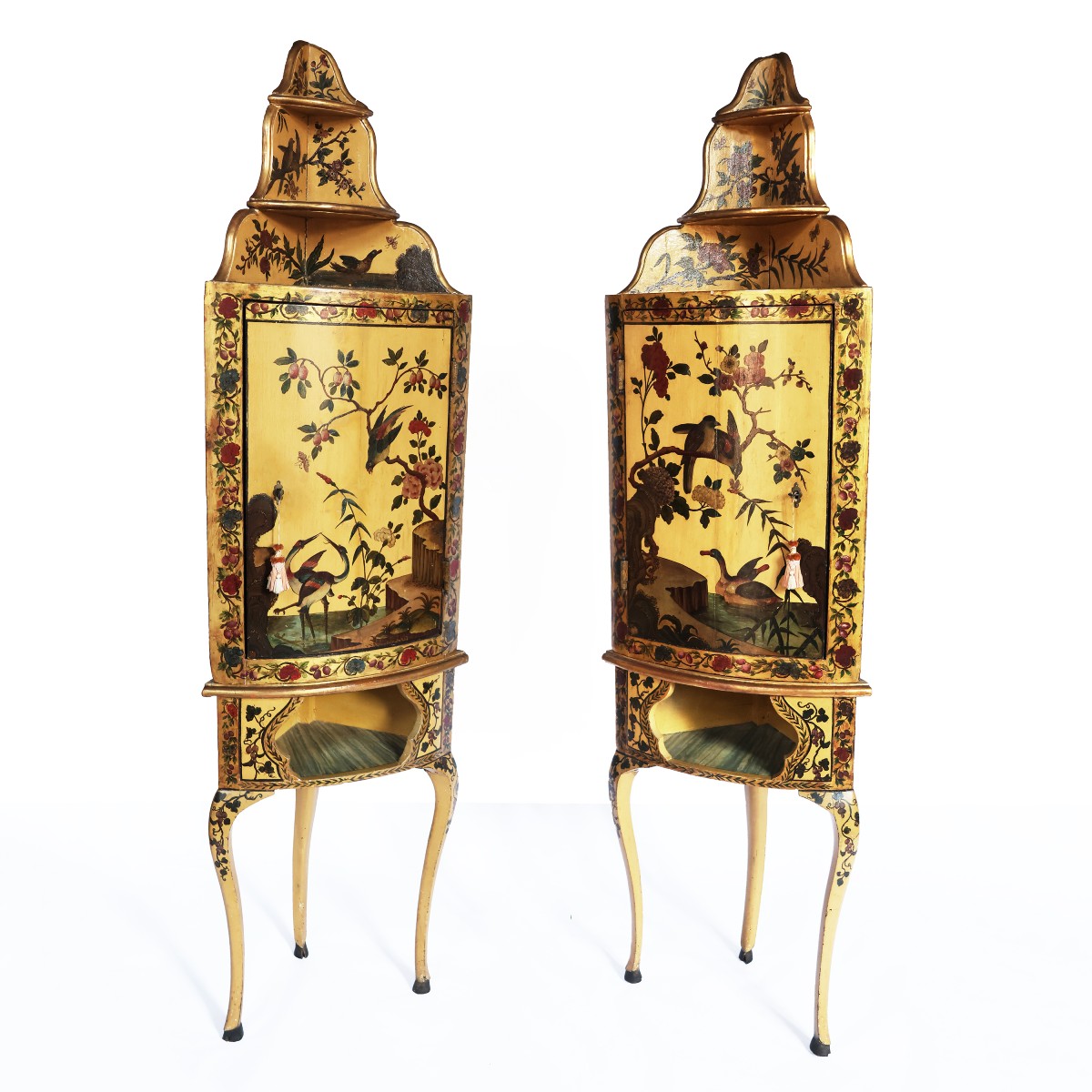 A Pair Of North Italian Lacquered Wood Corner Cabinets, Piedmont, Mid-18th Century