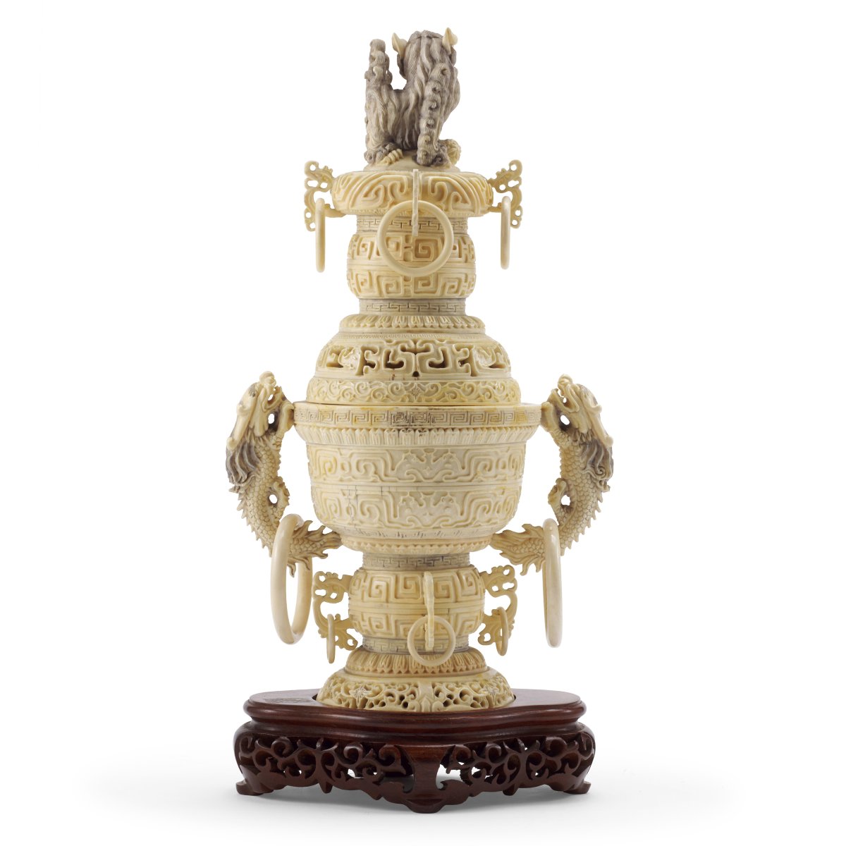 Brûle-parfum en ivoire sculpté, gravé et ajouré, Chine, dynastie Qing, fin du XIXe siècle-photo-2