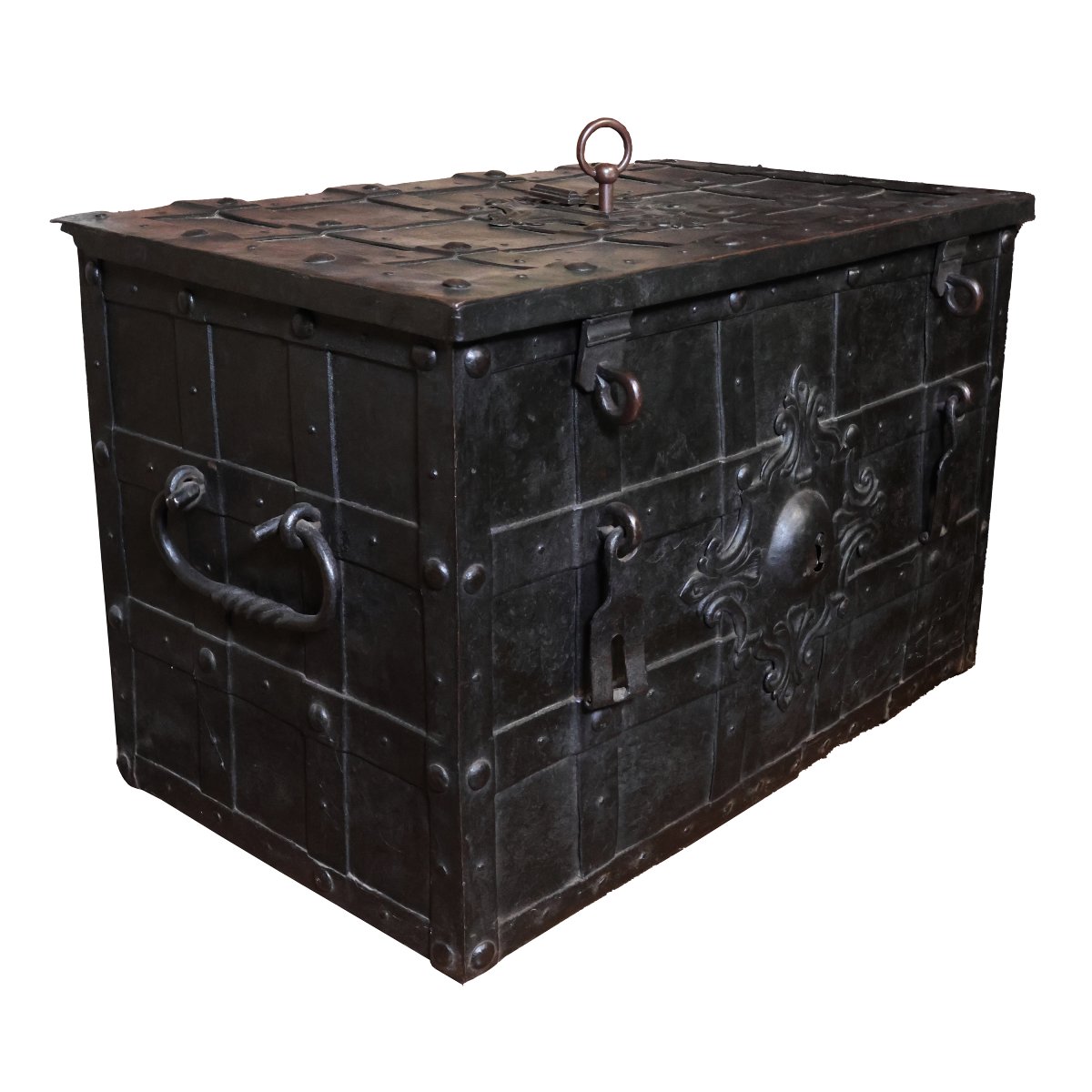 A North Italian Iron And Embossed Sheet Metal Strongbox, Late 17th Early 18th Century-photo-2