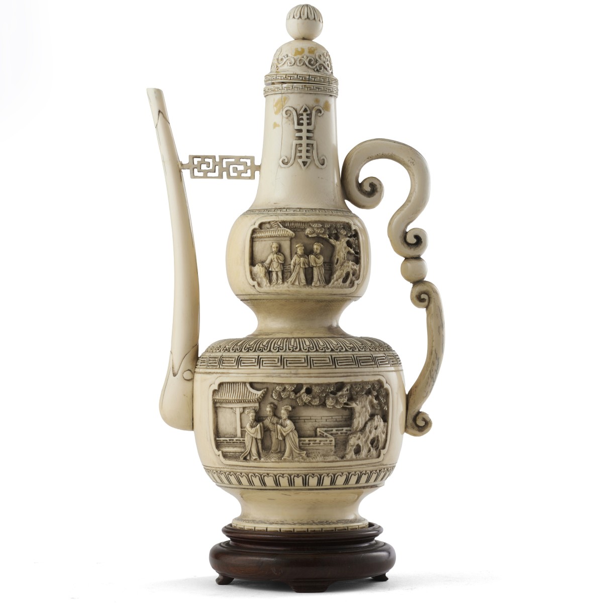 Théière avec couvercle en ivoire sculpté et ciselé, Chine, dynastie Qing, début du XXᵉ siècle-photo-2