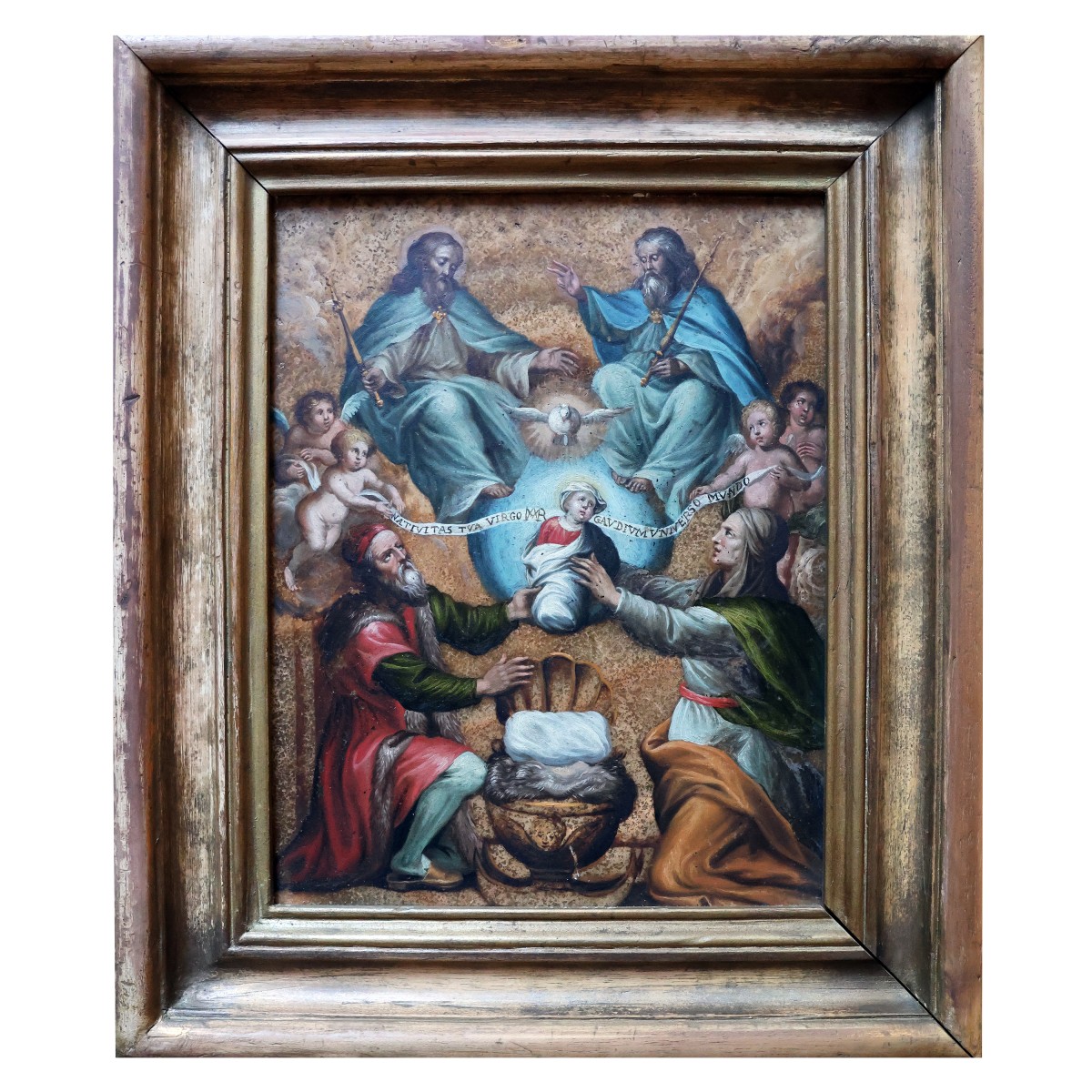 Philip Fruytiers; Saint Joachim And Saint Anne Present Mary To The Trinity, Oil On Alabaster