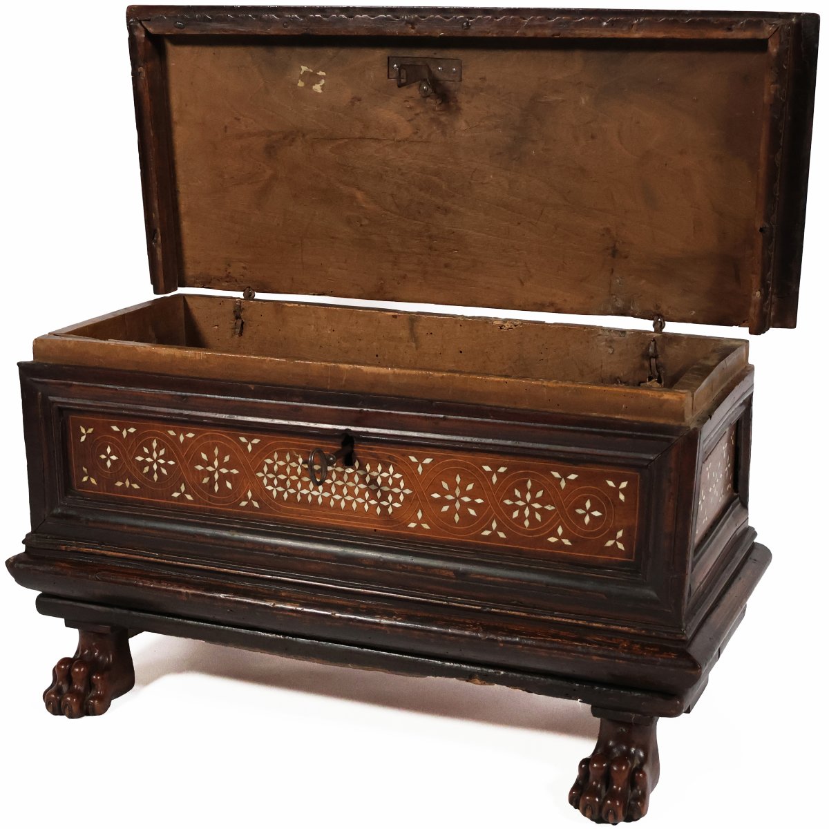 An Italian Carved Walnut Wood Chest With Bone Inlayds, 17th Century-photo-2