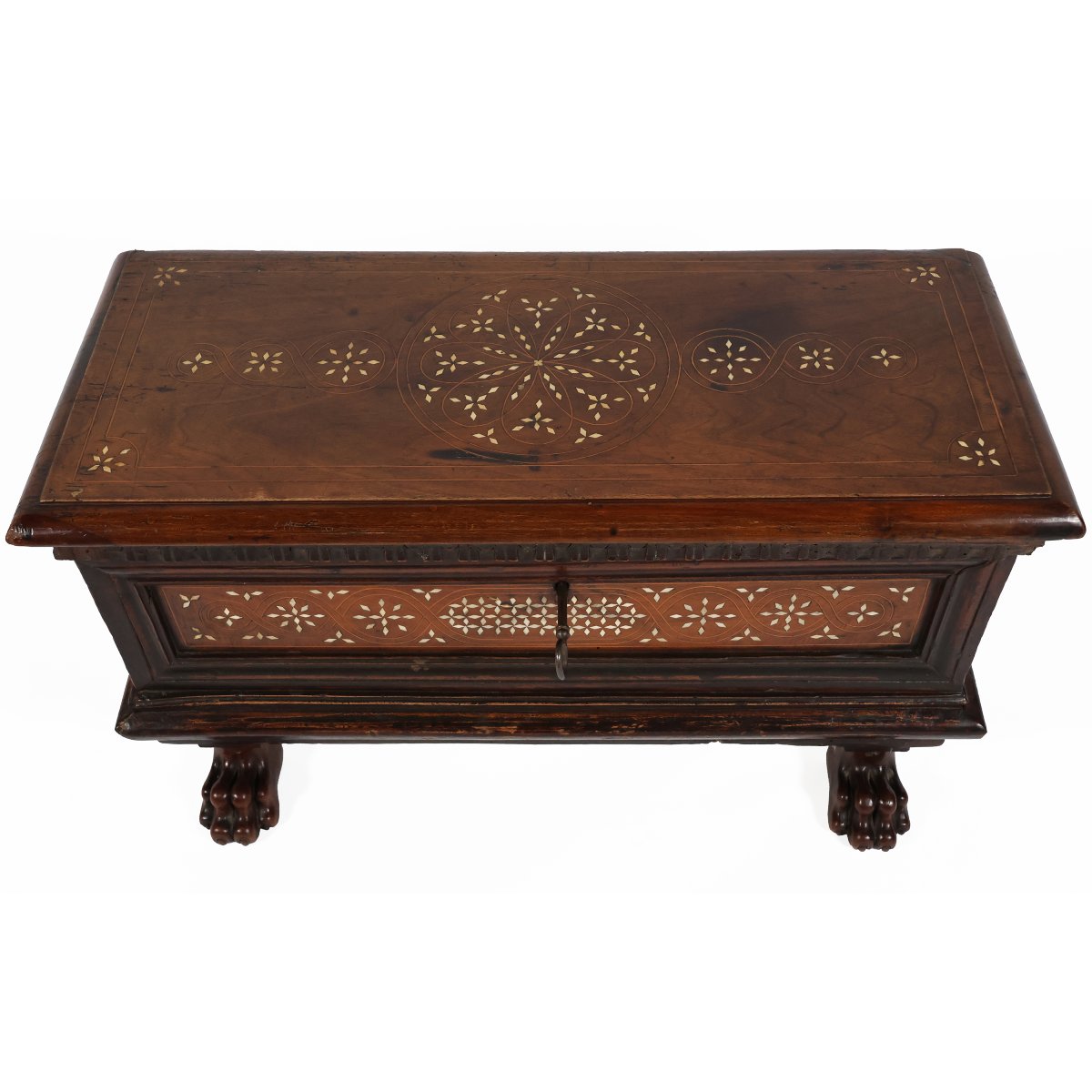 An Italian Carved Walnut Wood Chest With Bone Inlayds, 17th Century-photo-3