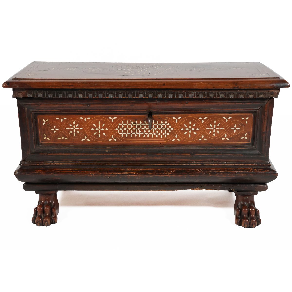 An Italian Carved Walnut Wood Chest With Bone Inlayds, 17th Century-photo-4