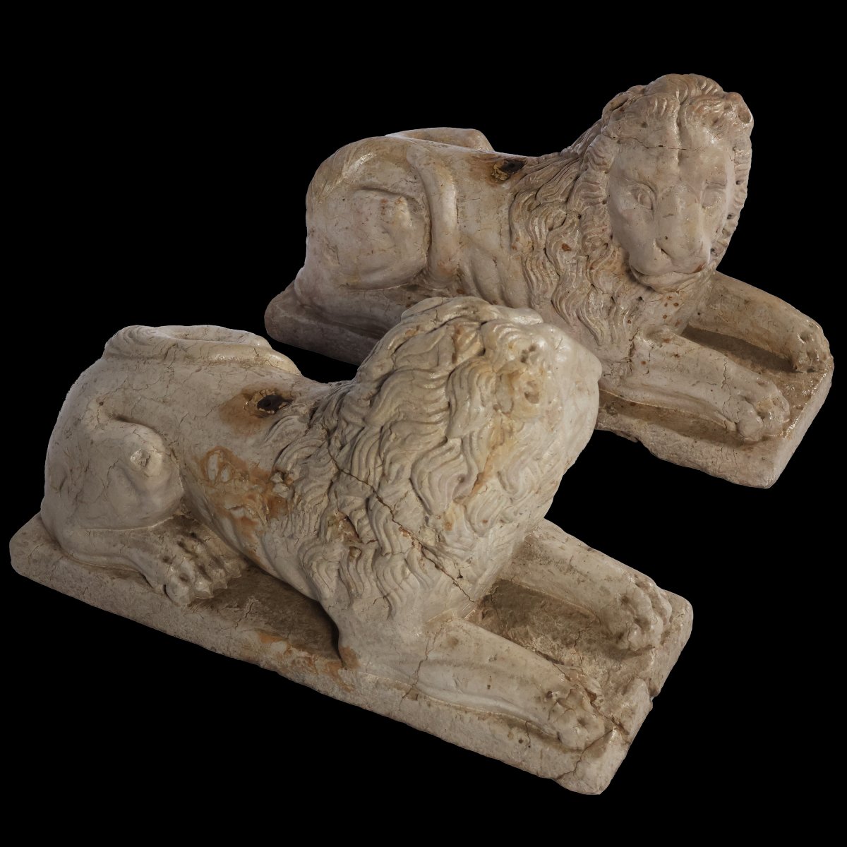A Pair Yellow Marble Of Verona Recumbent Lions, North Italy, 16th-17th Century-photo-3