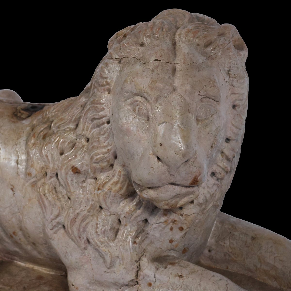 A Pair Yellow Marble Of Verona Recumbent Lions, North Italy, 16th-17th Century-photo-4
