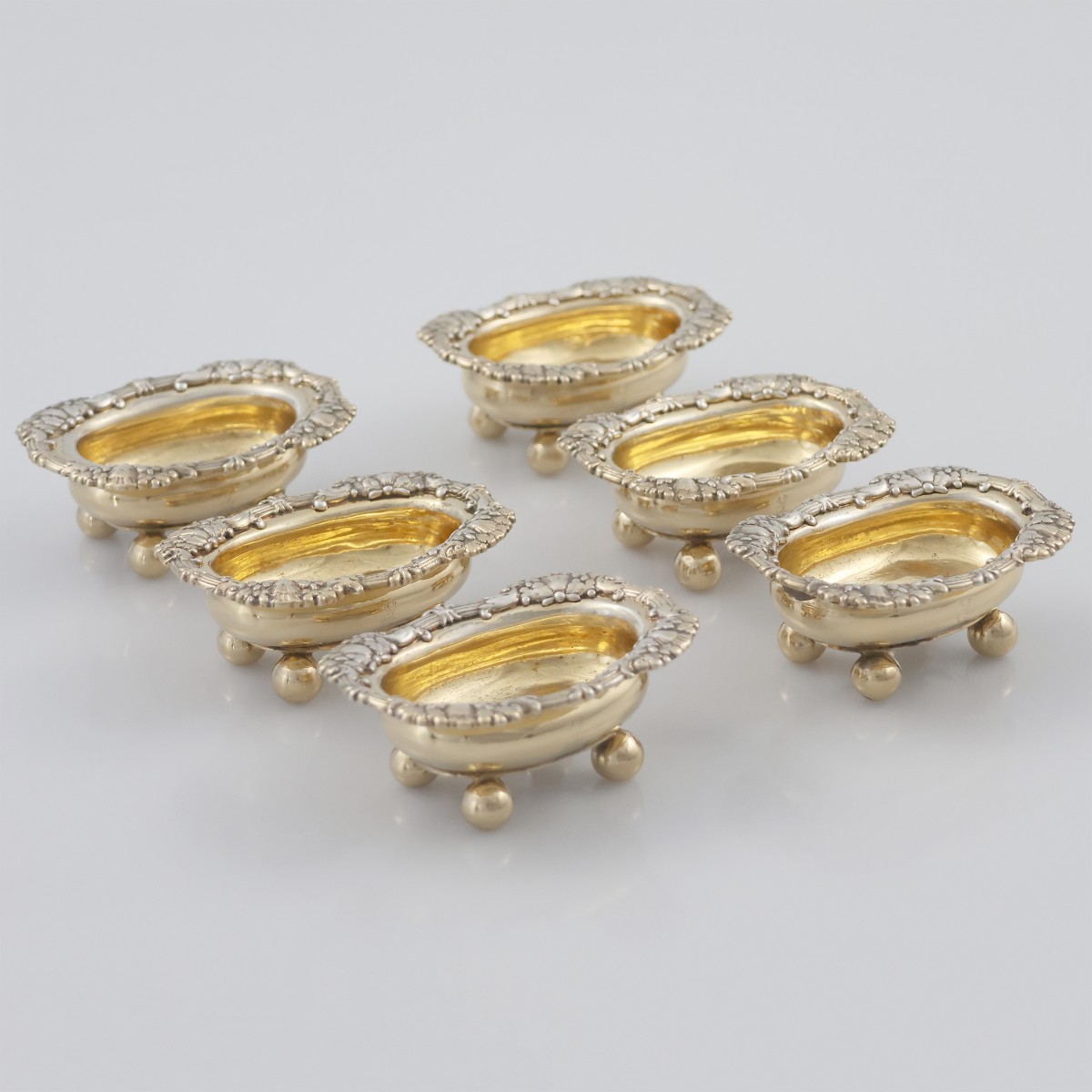 Ensemble de six salières en argent vermeil, Solomon Hougham, Londres, 1811