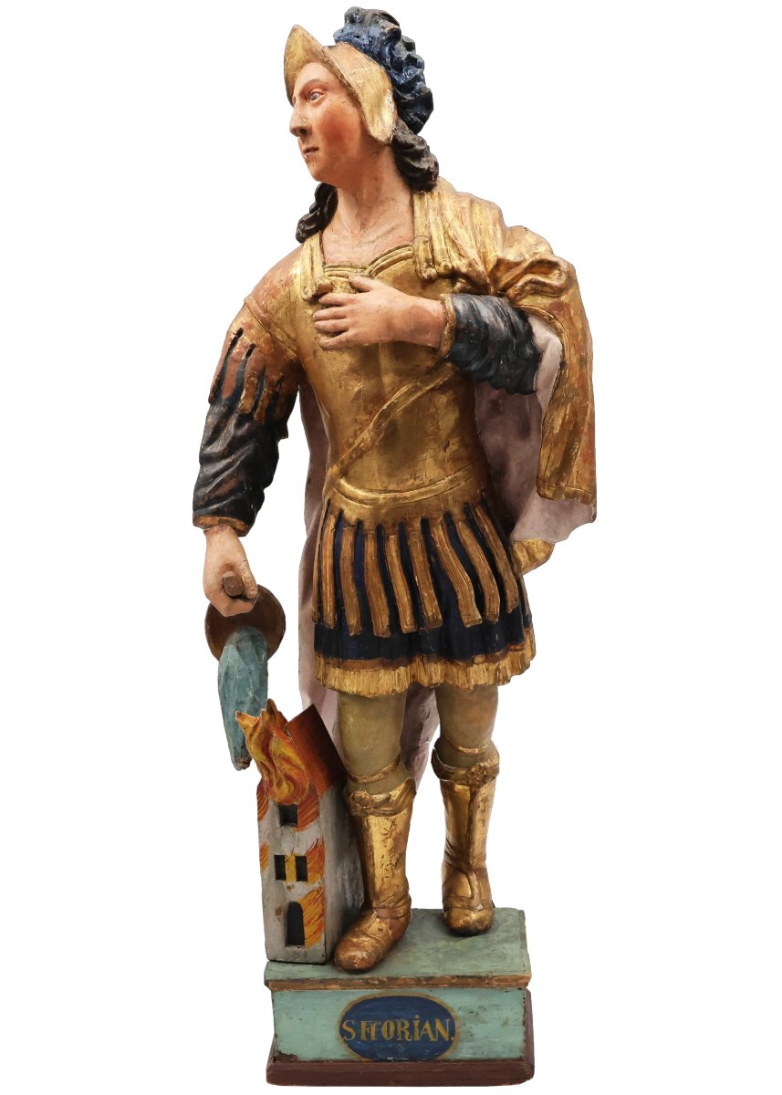 Saint Florian, bois de peuplier polychrome, Europe centrale, XVIIIᵉ siècle