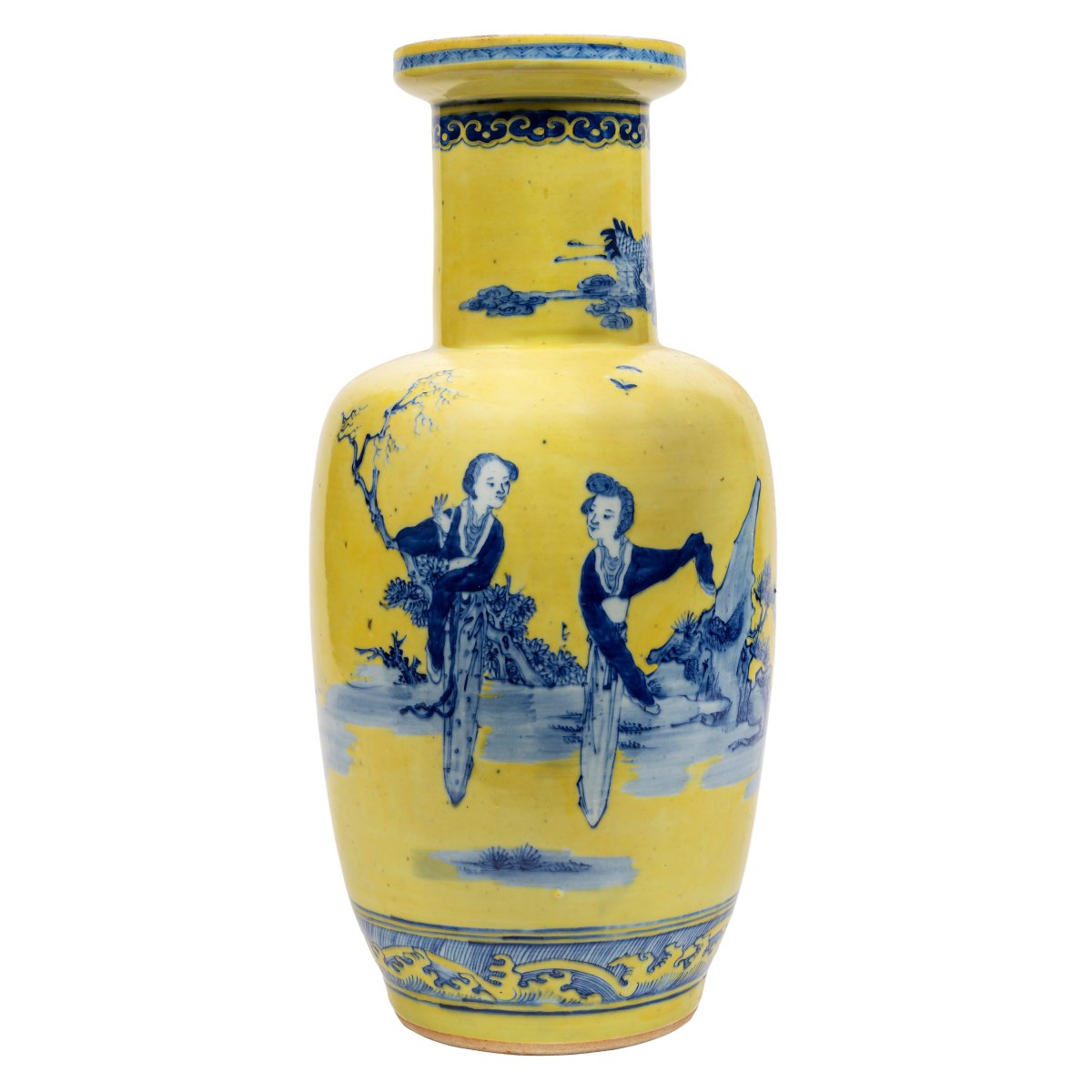 A Porcelain Vase With A Yellow And Blue Ground. China Qing Dynasty 1644-1911, Late 19th Century-photo-2