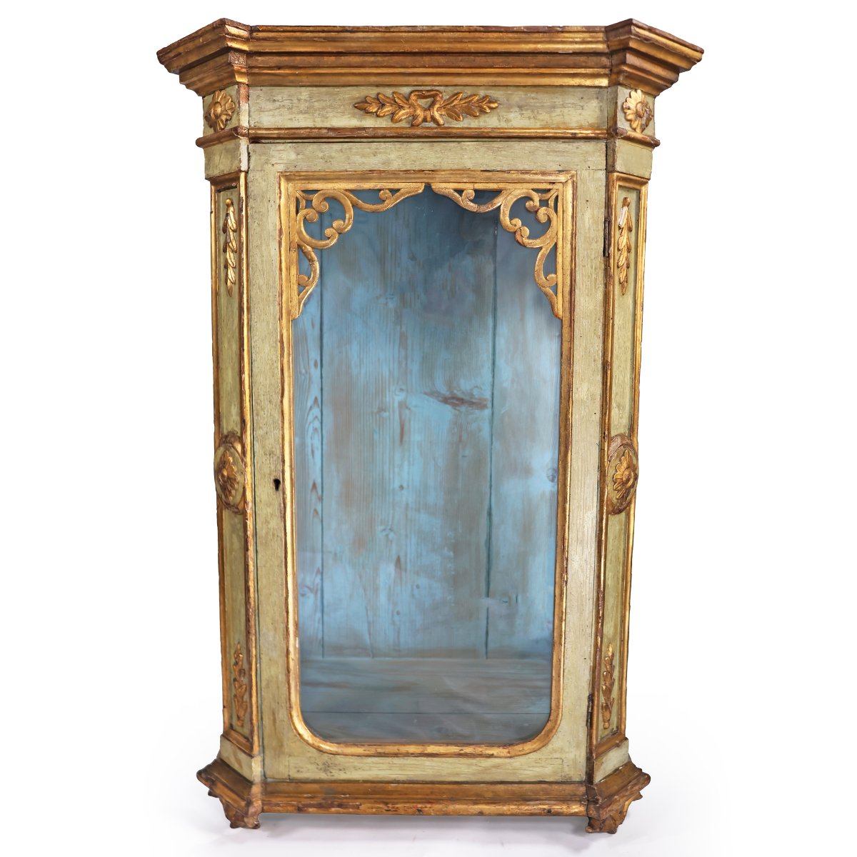 Vitrine en bois laqué vert et or, Italie, XIXᵉ siècle-photo-2
