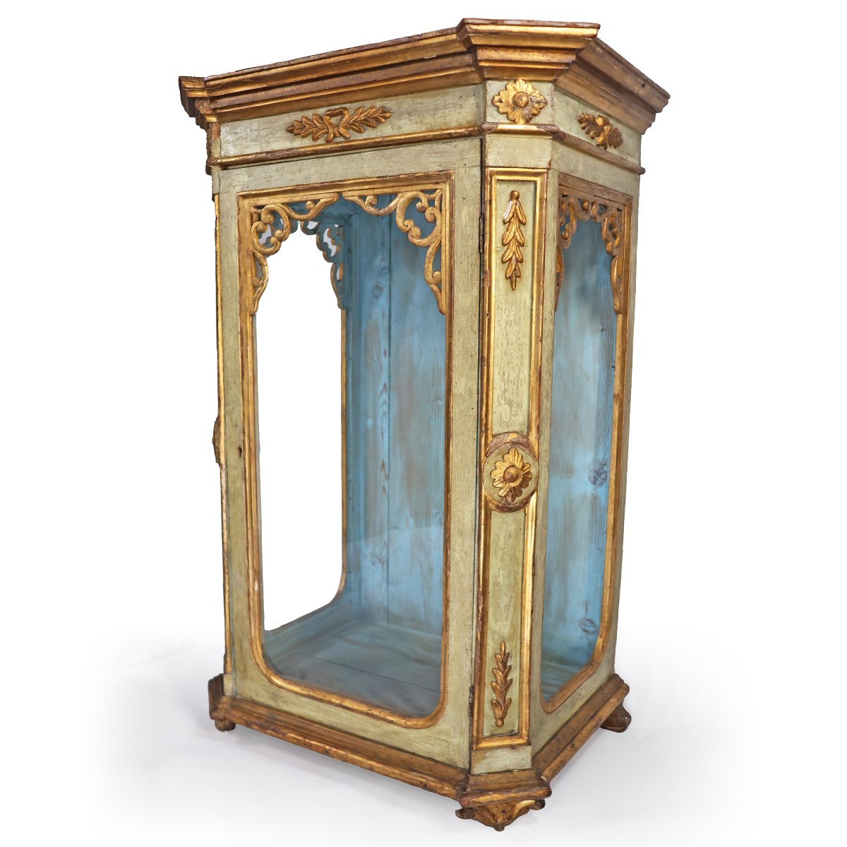 Vitrine en bois laqué vert et or, Italie, XIXᵉ siècle-photo-3