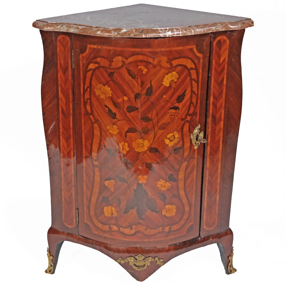 A French Floral Inlayed In Plaissander, Kingwood And Rosewood Encoignure M. Criard 18th Century