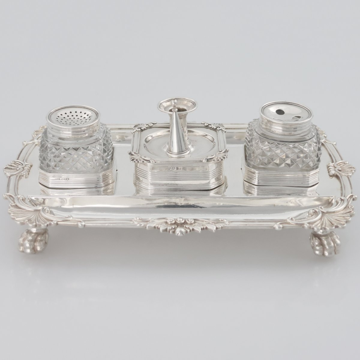 Encrier en argent sterling George III, John Cramer, Londres, 1812