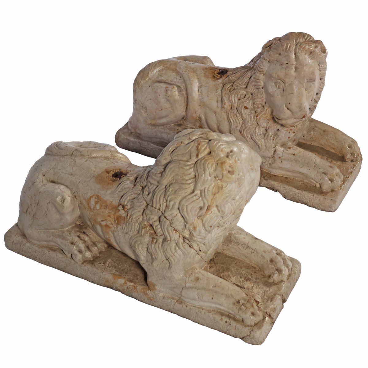 A Pair Yellow Marble Of Verona Recumbent Lions, North Italy, 16th-17th Century-photo-2
