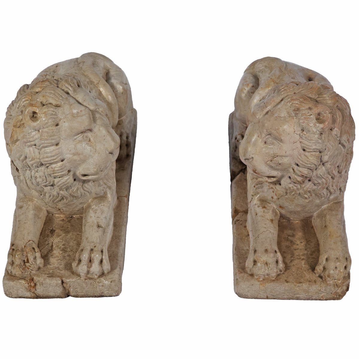 A Pair Yellow Marble Of Verona Recumbent Lions, North Italy, 16th-17th Century-photo-4