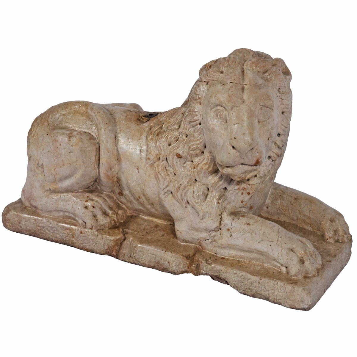 A Pair Yellow Marble Of Verona Recumbent Lions, North Italy, 16th-17th Century-photo-1