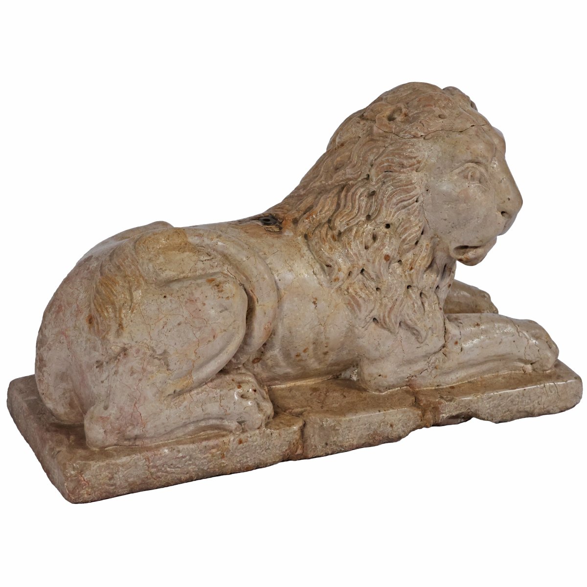 A Pair Yellow Marble Of Verona Recumbent Lions, North Italy, 16th-17th Century-photo-2