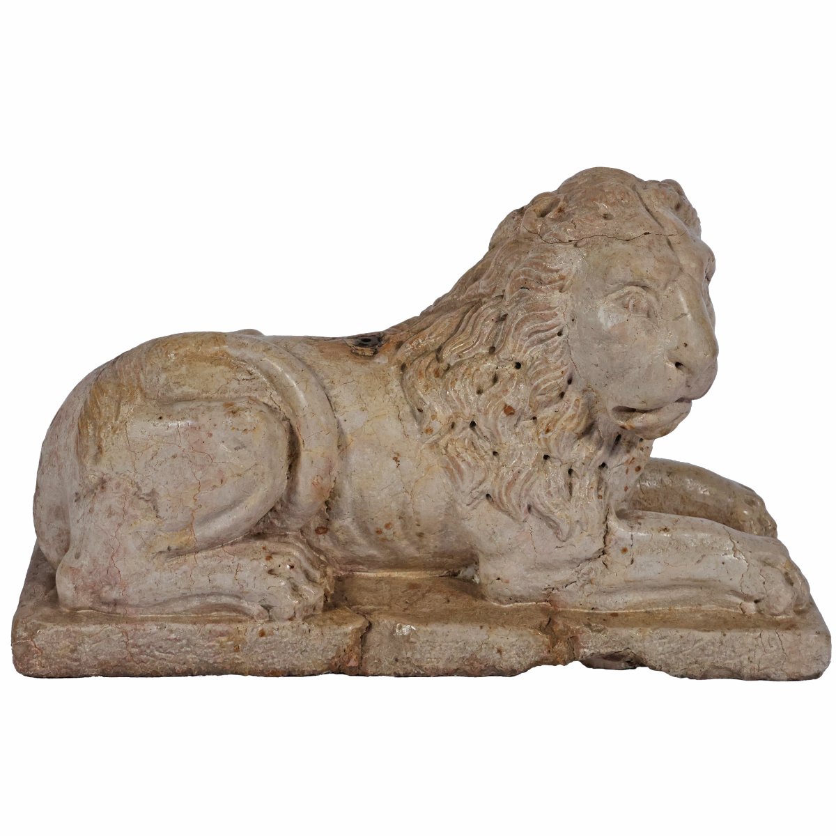 A Pair Yellow Marble Of Verona Recumbent Lions, North Italy, 16th-17th Century-photo-3