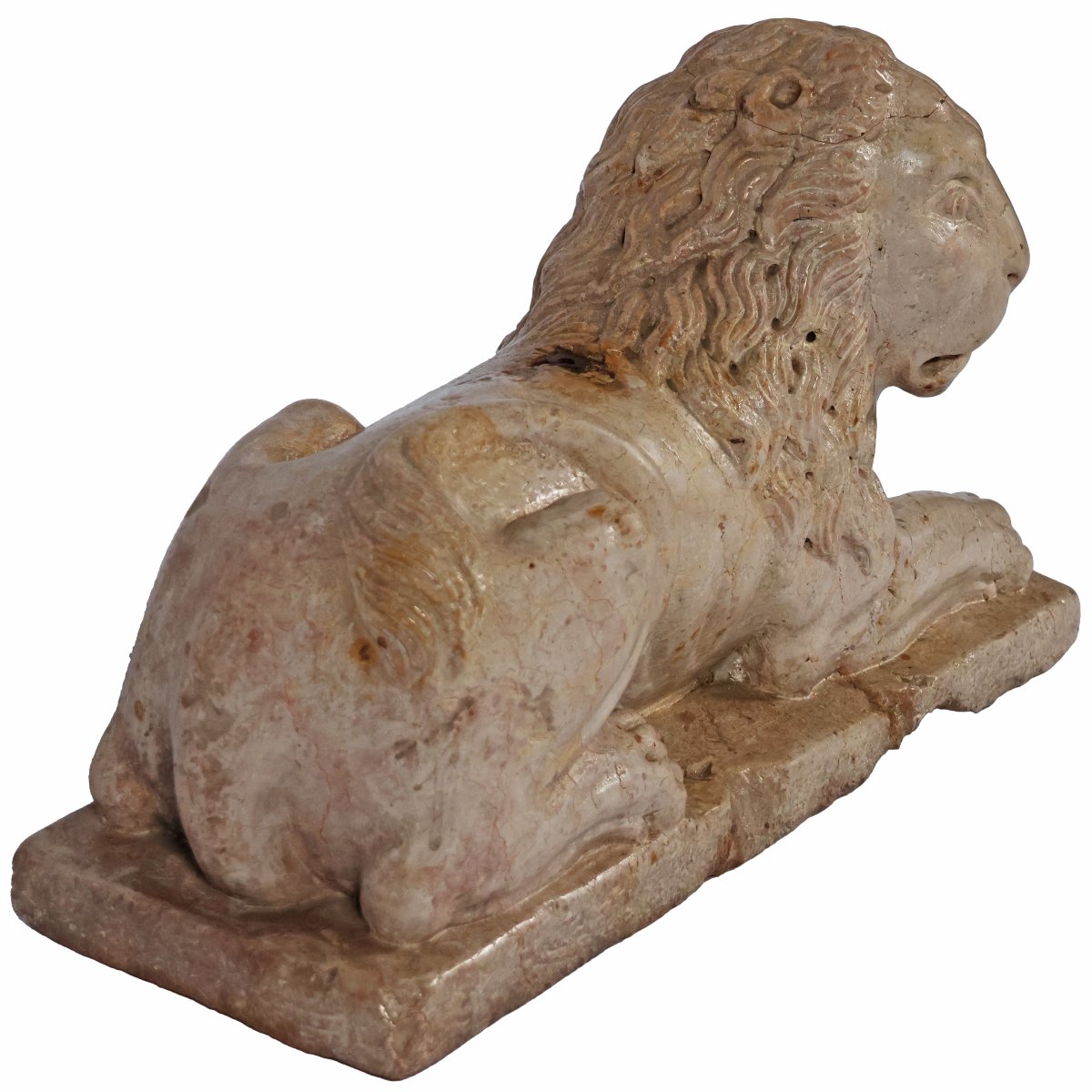 A Pair Yellow Marble Of Verona Recumbent Lions, North Italy, 16th-17th Century-photo-4