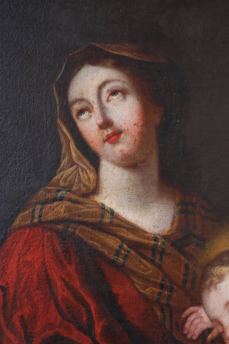 French School; Madonna And Child, 17th Century, Oil On Canvas-photo-1