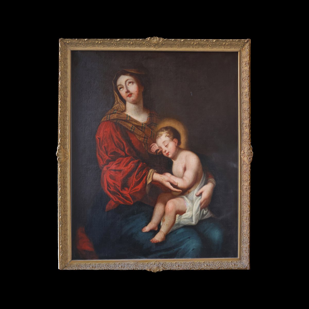 French School; Madonna And Child, 17th Century, Oil On Canvas-photo-3