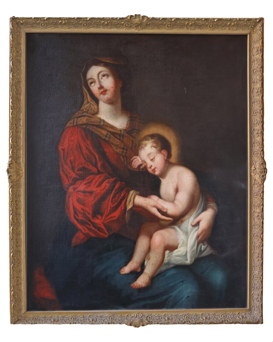 French School; Madonna And Child, 17th Century, Oil On Canvas