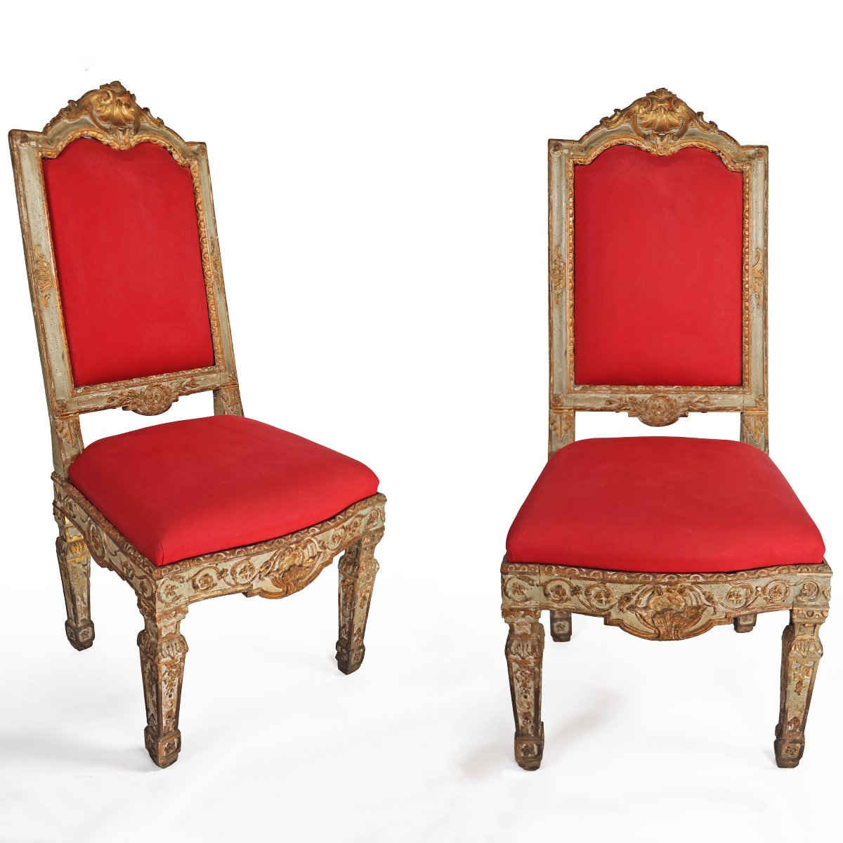 An Italian Pair Of Armchairs In Carved And Lacquered. Francesco Bolgiè?, Turin, 18th Century