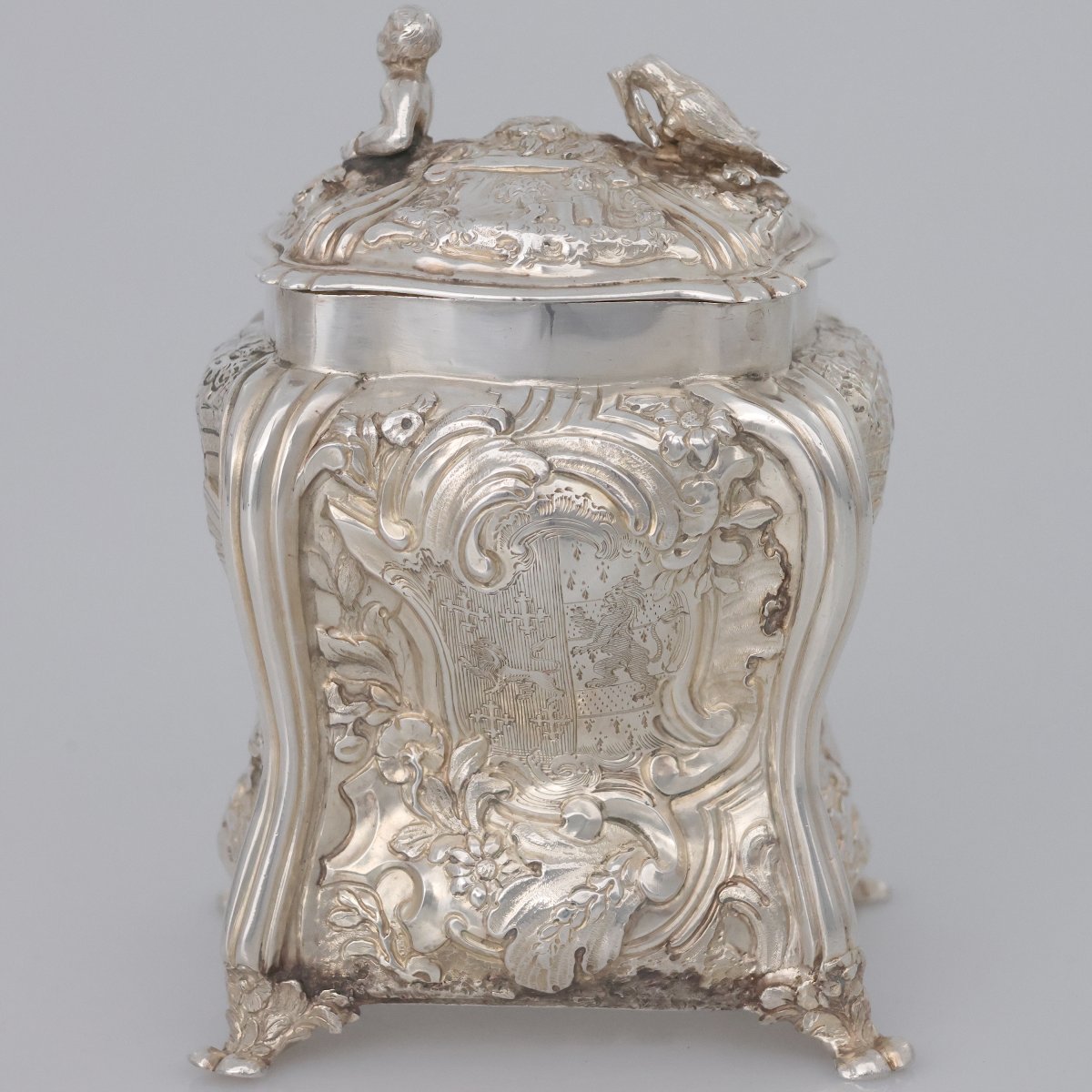 A Sterling Silver Mounted George II Shagreen Tea Caddy, London, 1754-photo-3