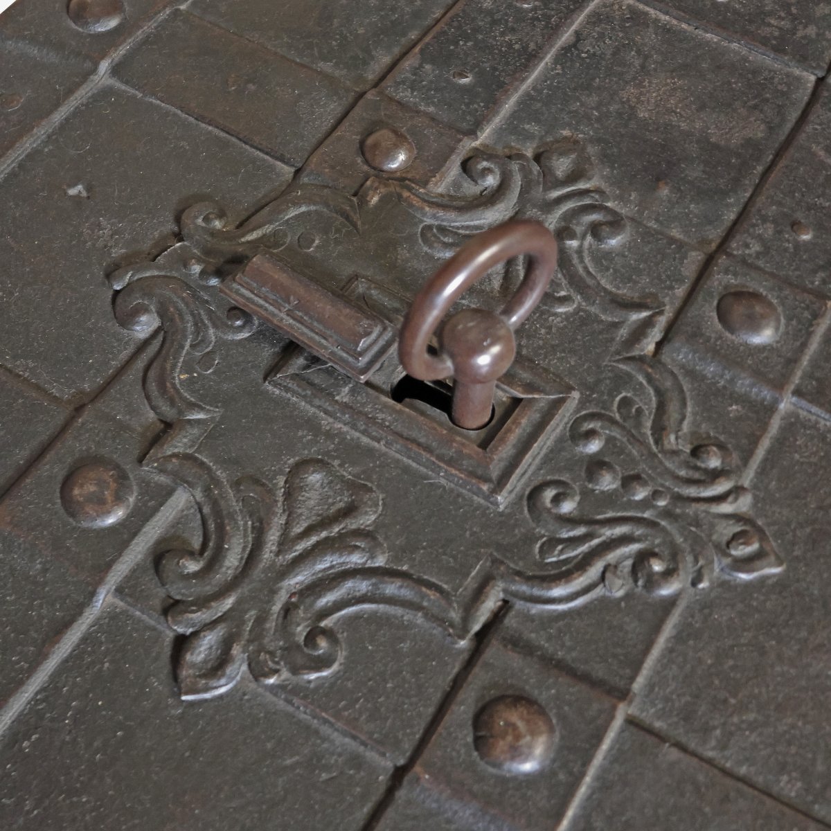 An Iron And Embossed Sheet Metal Strongbox, Late 17th Early 18th Century-photo-4