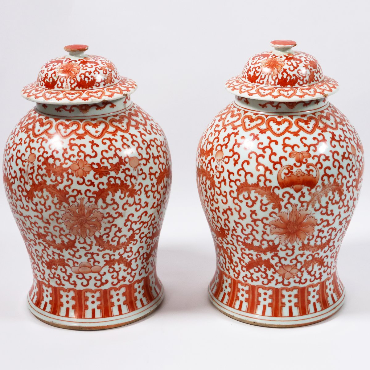 Paire de vases en porcelaine, décorations rouges, Chine, dynastie Qing, 1644-1911, XIXe siècle-photo-2