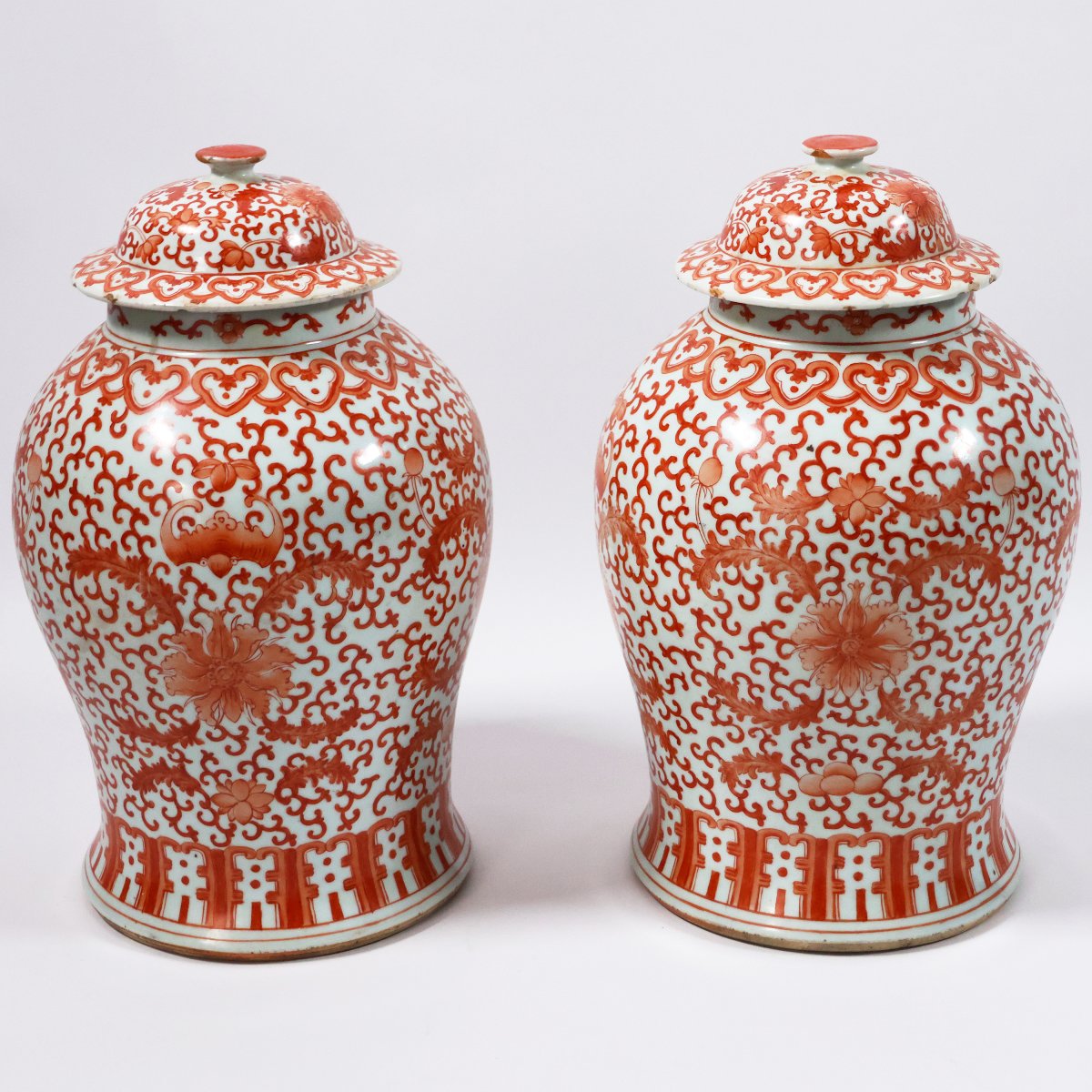 Paire de vases en porcelaine, décorations rouges, Chine, dynastie Qing, 1644-1911, XIXe siècle-photo-3